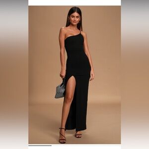 LULUS Elegant Black One-Shoulder Split‎ Thigh SZ XS